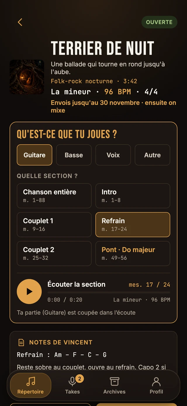“The song” screen of the Lapiloop app