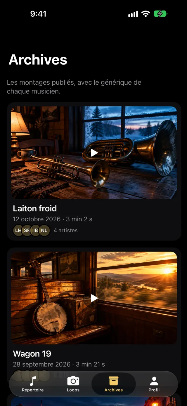 Écran « Les archives » de l’app Lapiloop