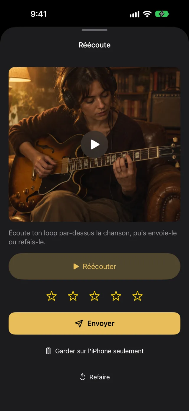 Écran « La réécoute » de l’app Lapiloop