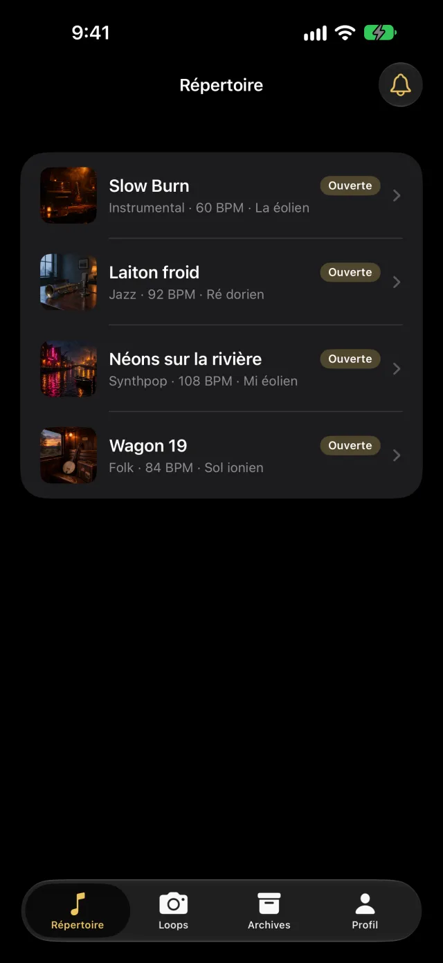 Écran « Le répertoire » de l’app Lapiloop