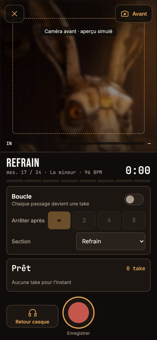 “The take” screen of the Lapiloop app