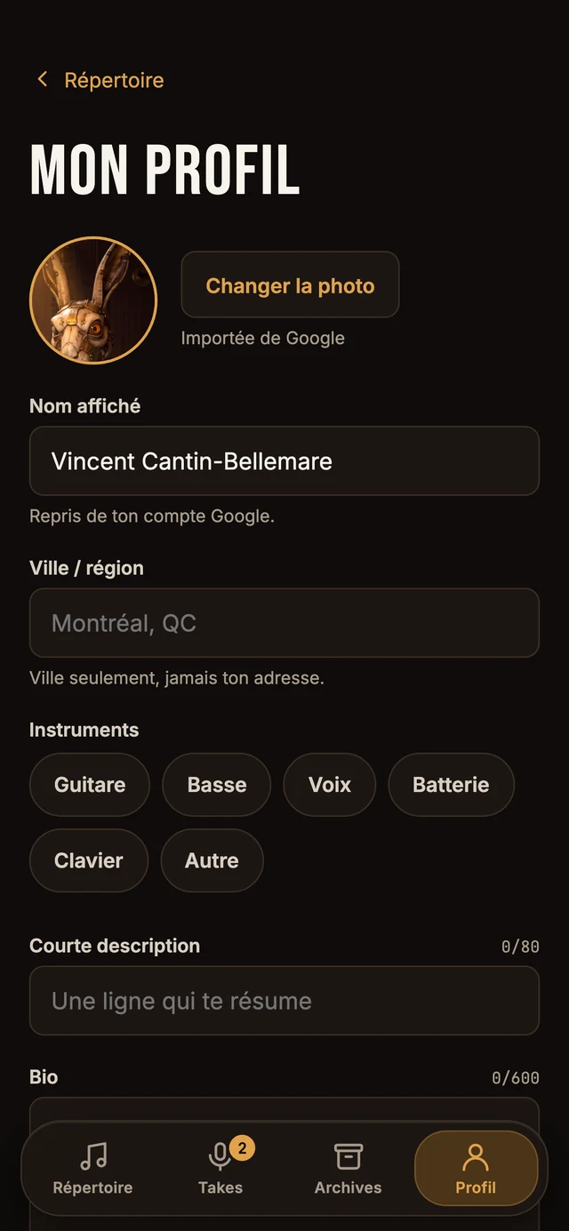“Your profile” screen of the Lapiloop app