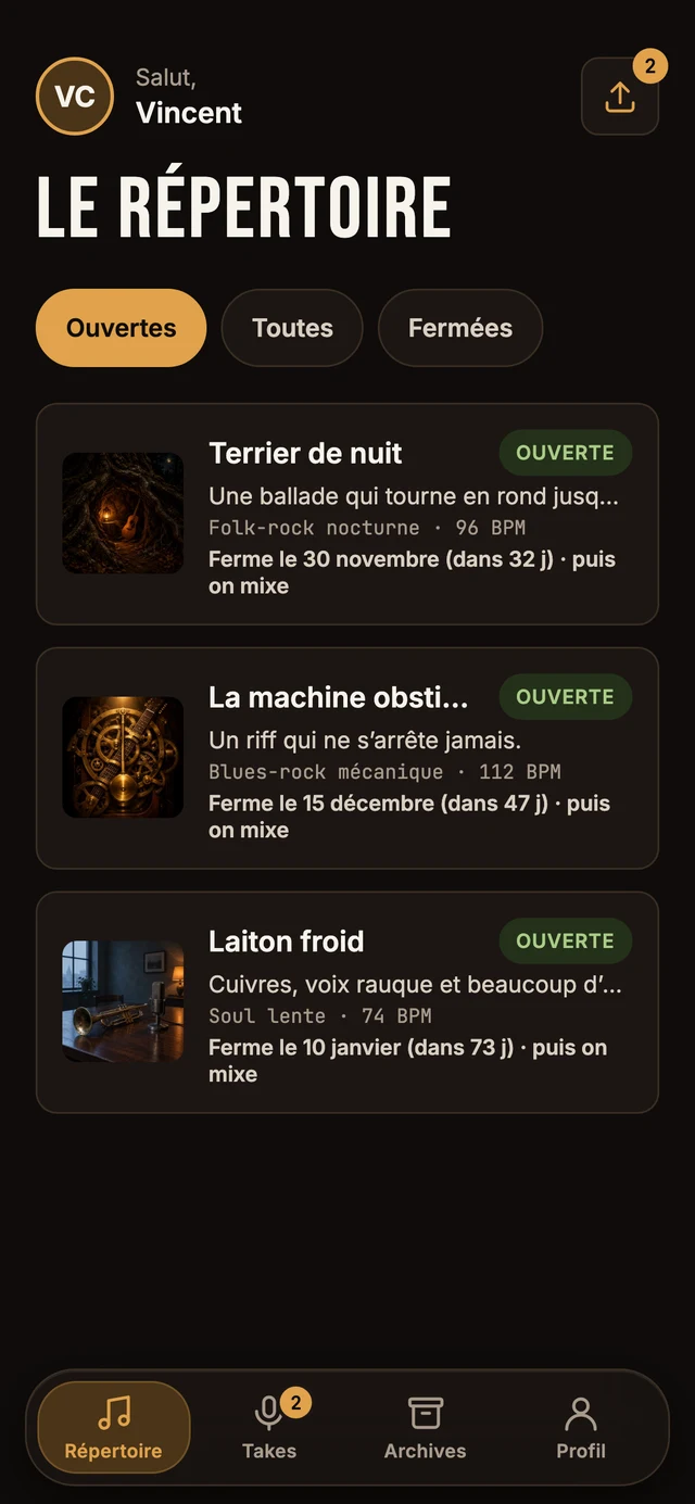 “The song list” screen of the Lapiloop app